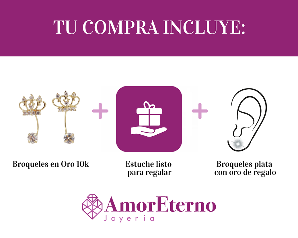 Amor Eterno - Broqueles Curvos Corona / Aretes Oro 10k