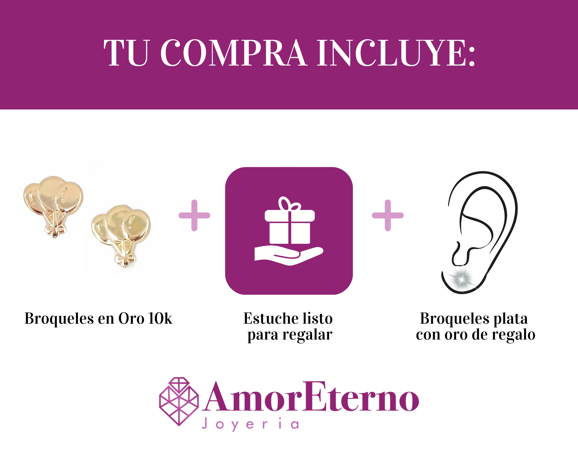 Amor Eterno - Broqueles / Globos Fiesta / Aretes / Oro 10k