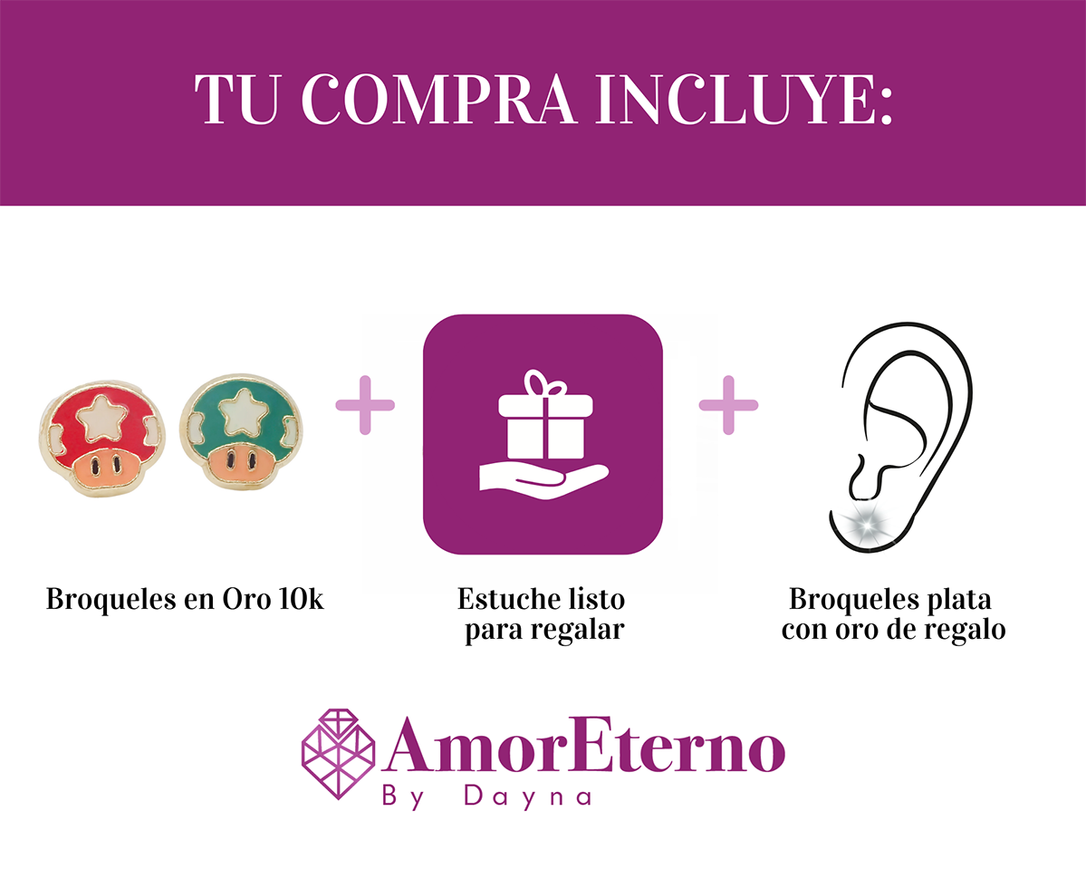Amor Eterno - Broqueles Mario Bros / Aretes Oro 10k -Toad