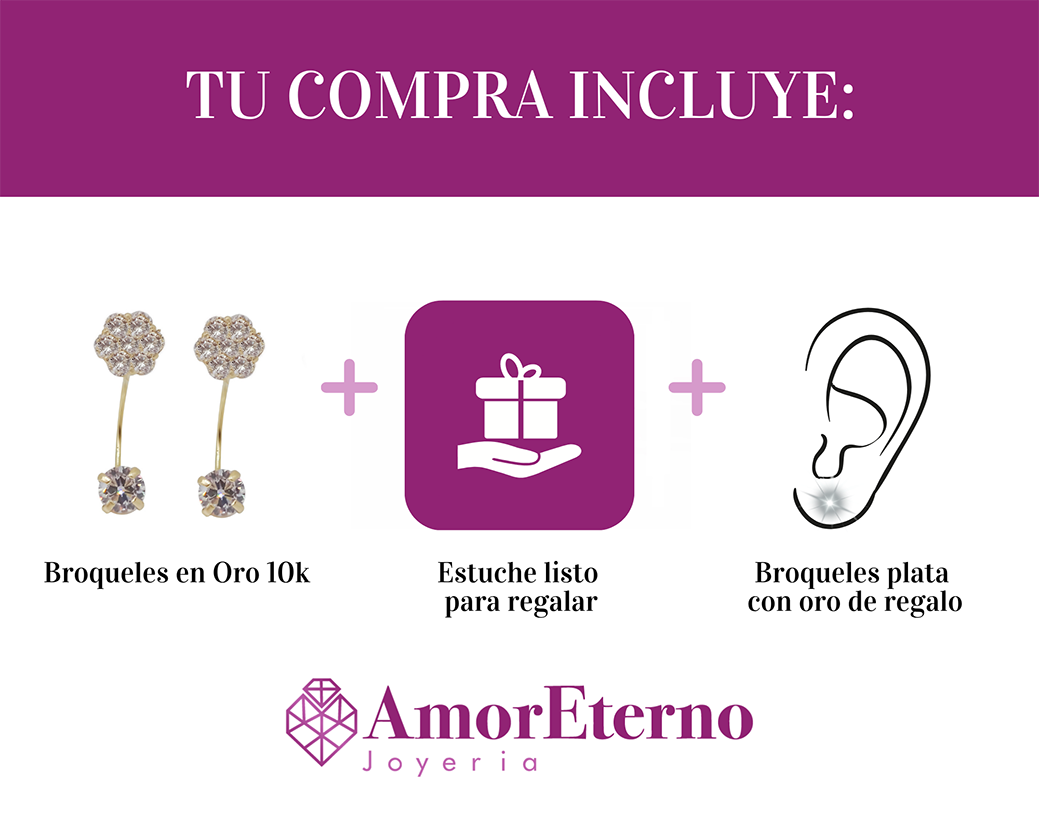 Amor Eterno - Broqueles Curvos Roseta/ Aretes Oro 10k