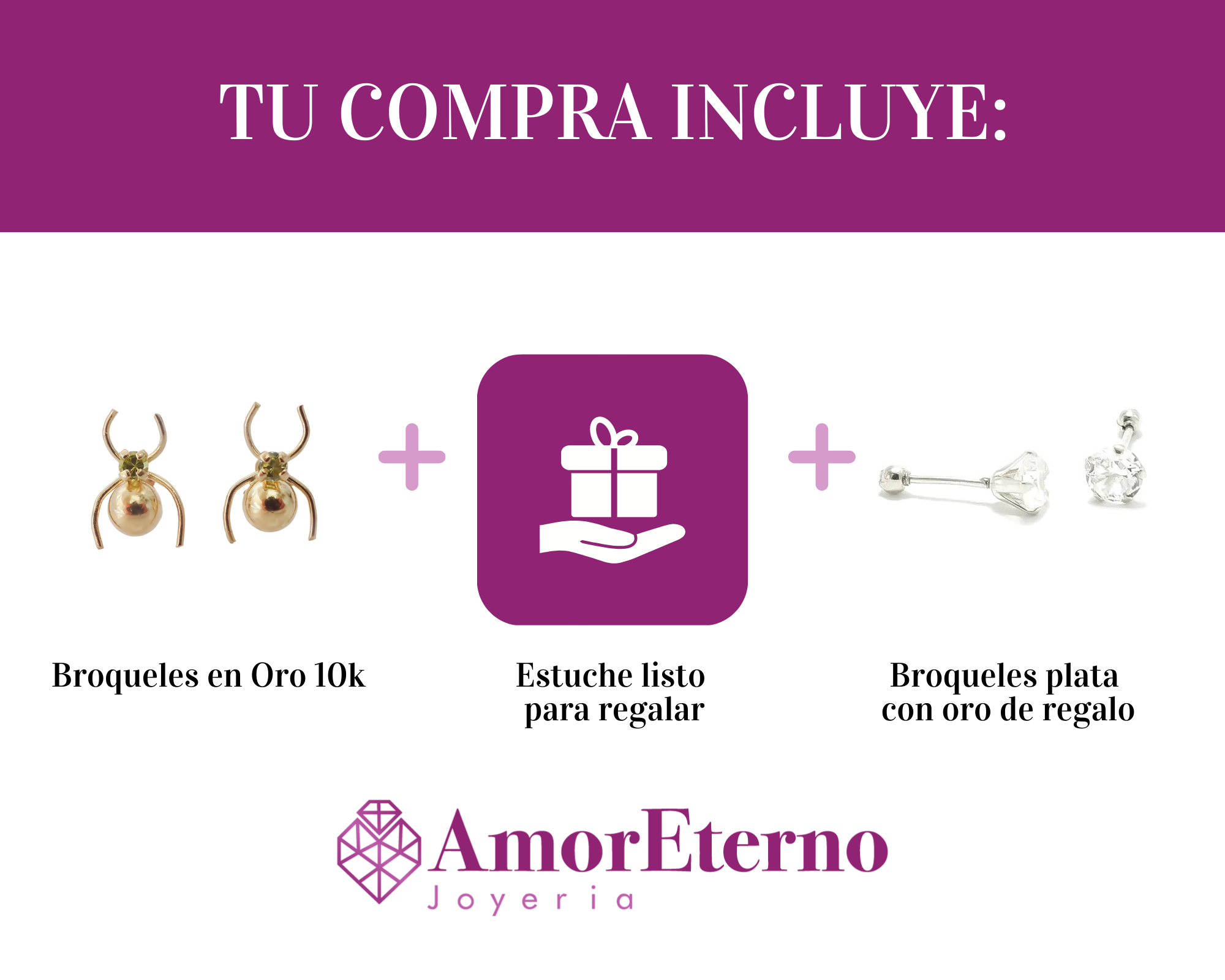 Amor Eterno - Broqueles Deluxe Araña / Aretes / Oro 10k