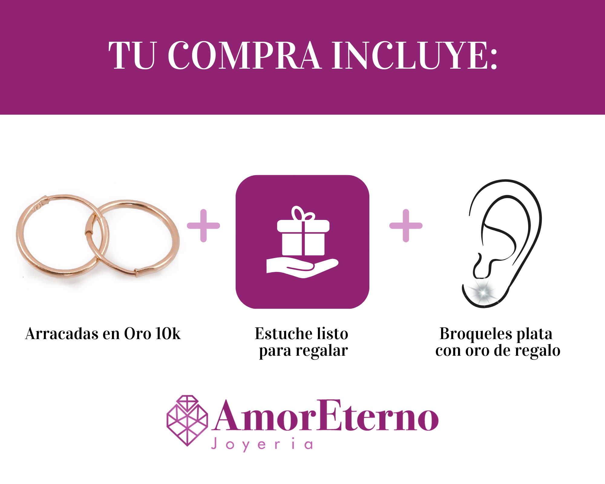 Amor Eterno - Arracadas / Piercing / Aretes / Oro 10k / 7mm / Rosa