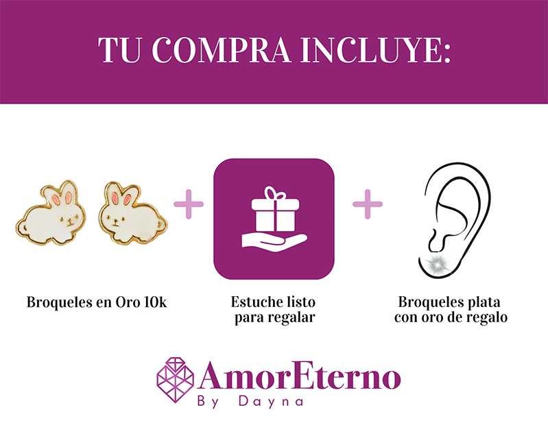 Amor Eterno - Broqueles Conejito Aretes / Oro 10k