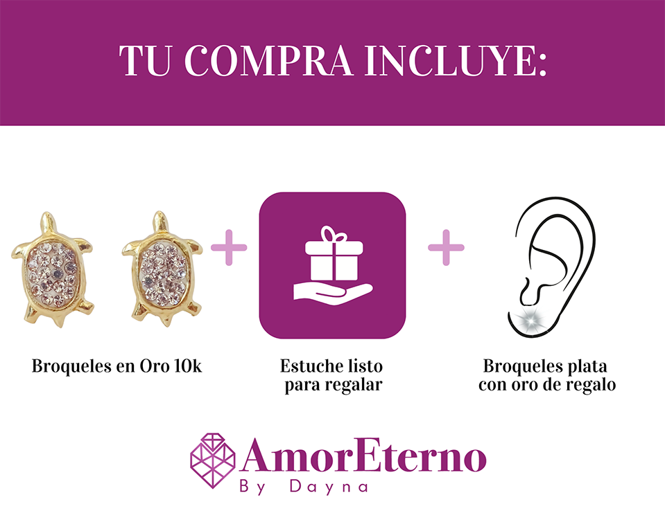 Amor Eterno - Broqueles Aretes / Tortuga Diamantes / Oro 10k