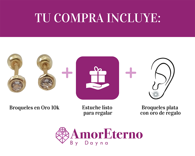 Amor Eterno - Broqueles Bisel Mini Bebé 2mm / Aretes Oro 10k