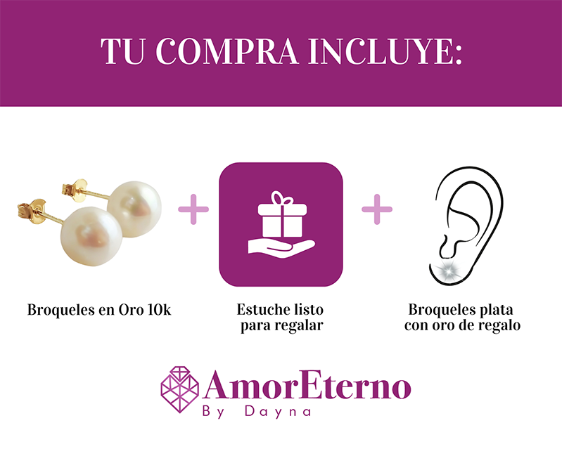 Amor Eterno - Broqueles / Perla Chica 6mm / Aretes Oro 10k