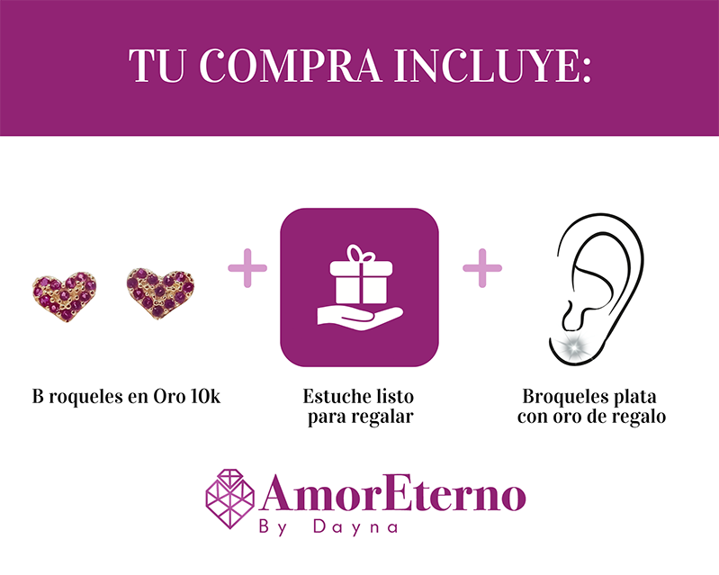 Amor Eterno - Broqueles Corazón Bombón / Oro Sólido 10k / Rojo