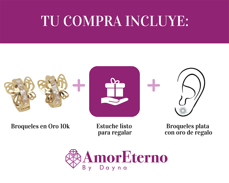 Amor Eterno - Arracadas Huggie Mariposa / Aretes Oro 10k