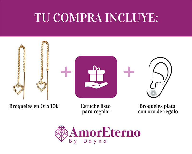 Amor Eterno - Arete Largo Violador Oro 10k / Corazón