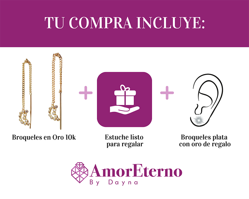 Amor Eterno - Arete Largo Violador Oro 10k / Luna