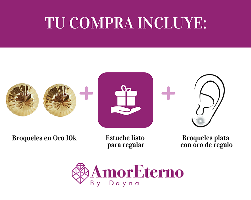 Amor Eterno - Broqueles Hongo Grande / Aretes Oro Sólido 10k