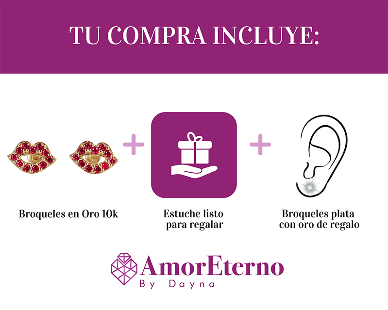 Amor Eterno - Broqueles Sexy Kiss / Aretes / Oro 10k / ROJO
