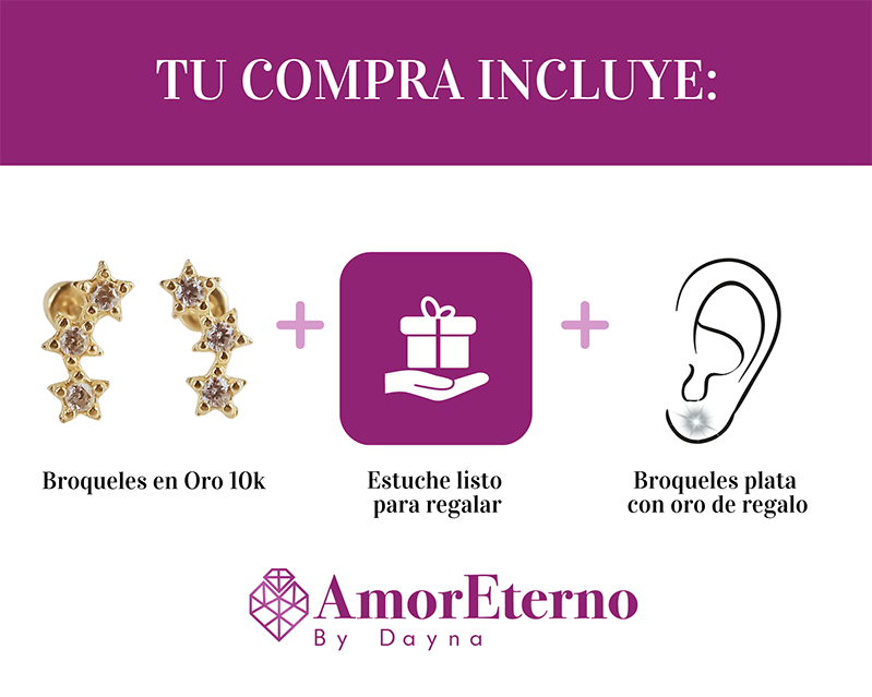 Amor Eterno - Lambada Mini Estrella / Aretes Oro 10k