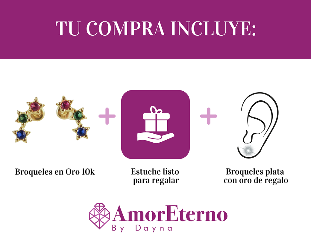 Amor Eterno - Lambada Mini Estrella / Aretes Oro 10k / Colores