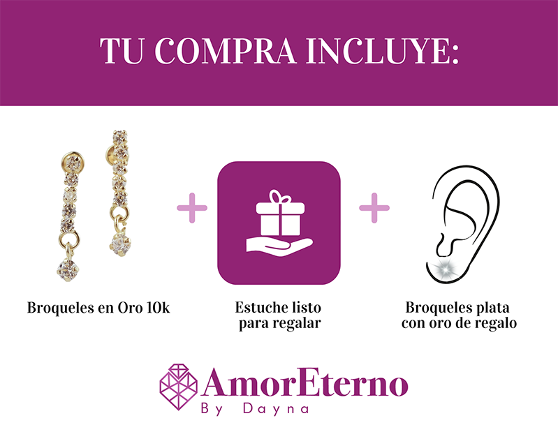 Amor Eterno - Broqueles Lluvia Destello / Aretes Oro 10k