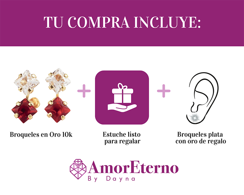 Amor Eterno - Broqueles Tu Y Yo Cuadrado / Aretes Oro 10k