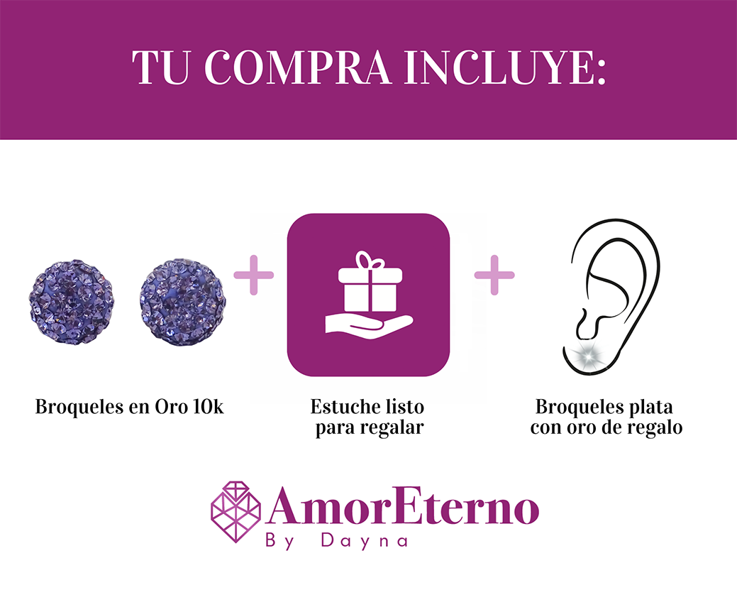 Amor Eterno - Broqueles Esferas Grandes / Aretes / Oro 10k / Morado