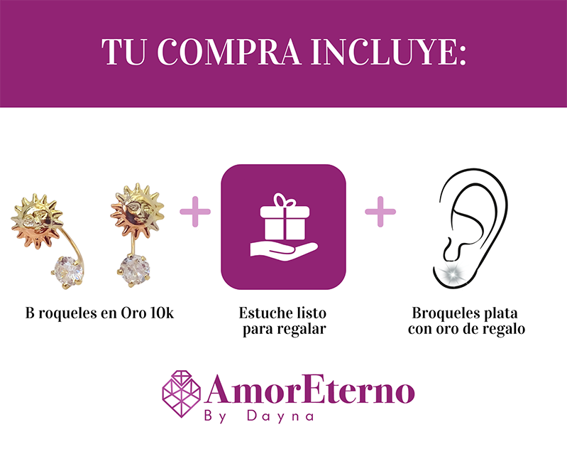Amor Eterno - Broqueles Curvo / Sol Florentino / Oro 10k