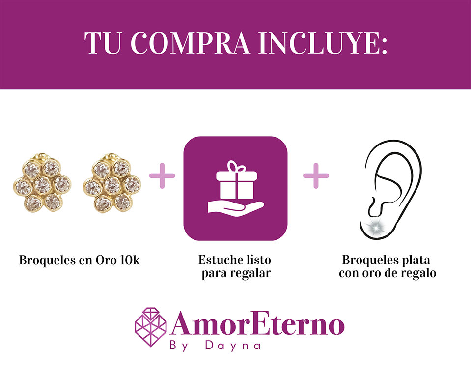 Amor Eterno - Broqueles Roseta / Aretes Oro 10k / Amarillo