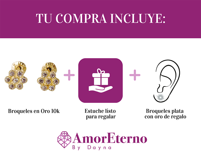 Amor Eterno - Broqueles Roseta Bebé / Aretes Oro 10k / Amarillo