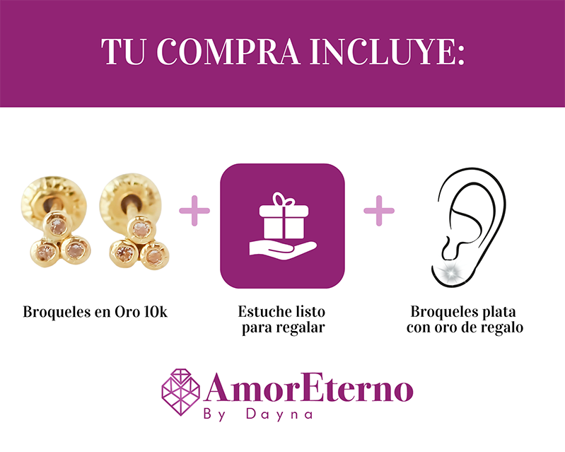 Amor Eterno - Broqueles Micro Trébol / Aretes Oro 10k