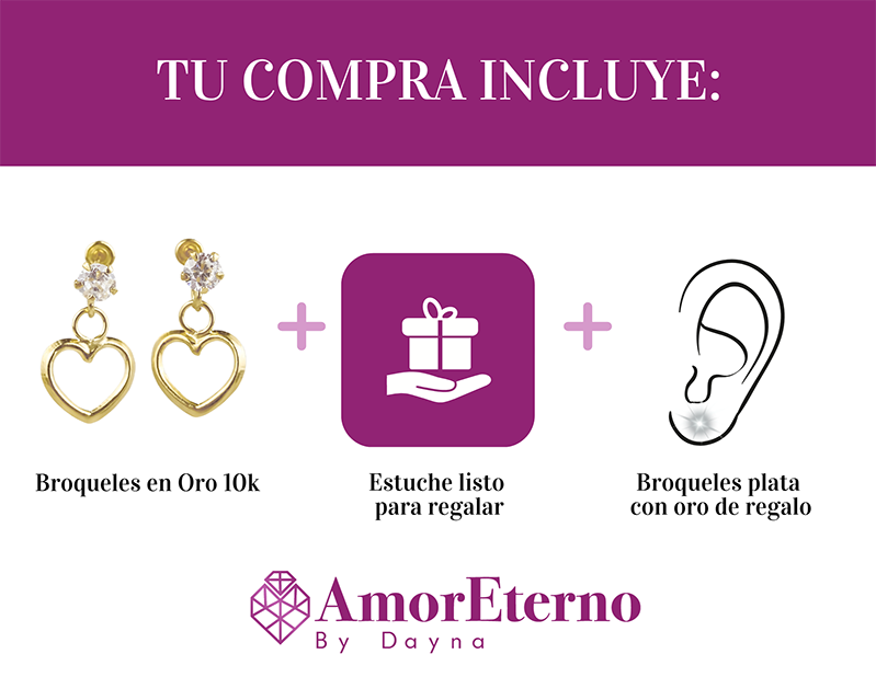 Amor Eterno - Broqueles / Corazón Colgante Grande / Oro 10k