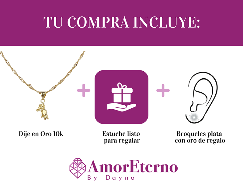 Amor Eterno - Dije Teddy / Oro Sólido 10k + Cadena De Regalo