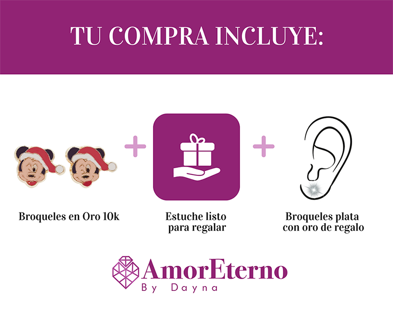 Amor Eterno - Broqueles / Mickey Minnie Navideño Oro 10k / Mickey