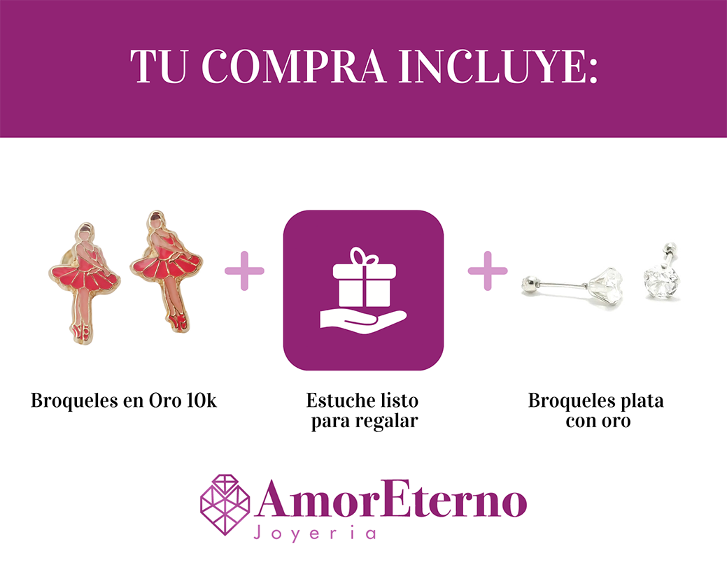 Amor Eterno - Broqueles Deluxe / Bailarina Ballet / Oro 10k