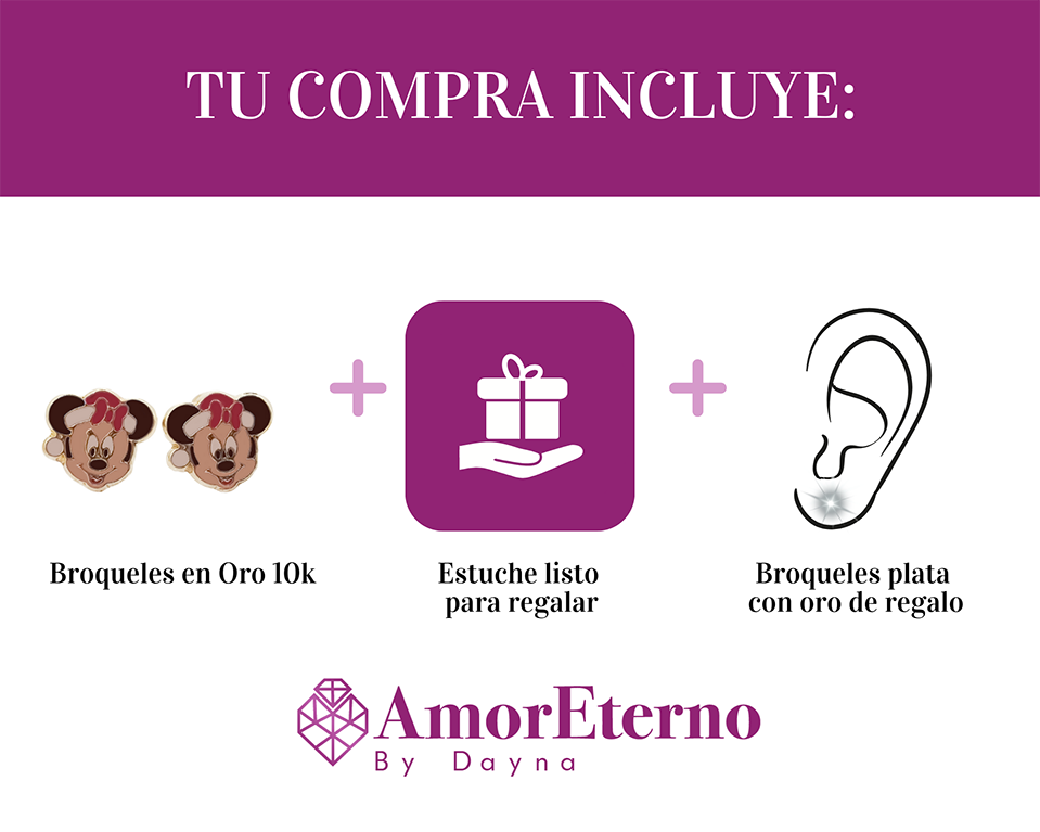Amor Eterno - Broqueles / Mickey Minnie Navideño Oro 10k / Minnie