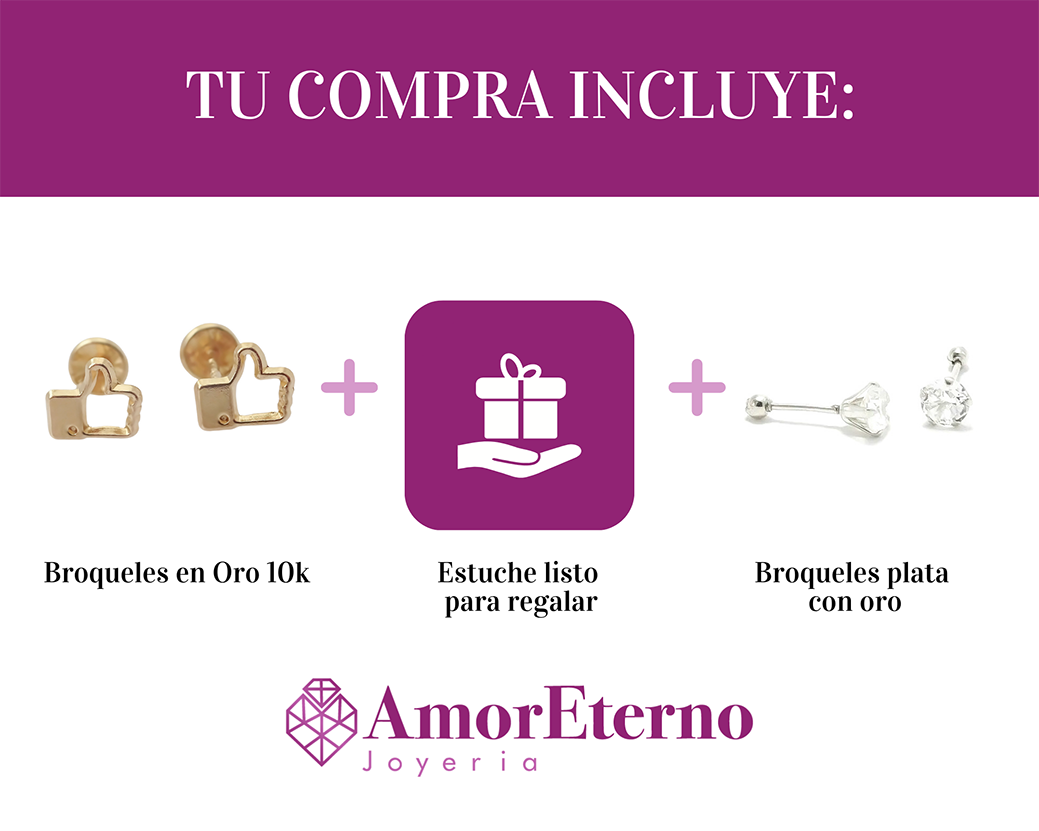 Amor Eterno - Broqueles Deluxe Facebook Like Aretes Oro 10k