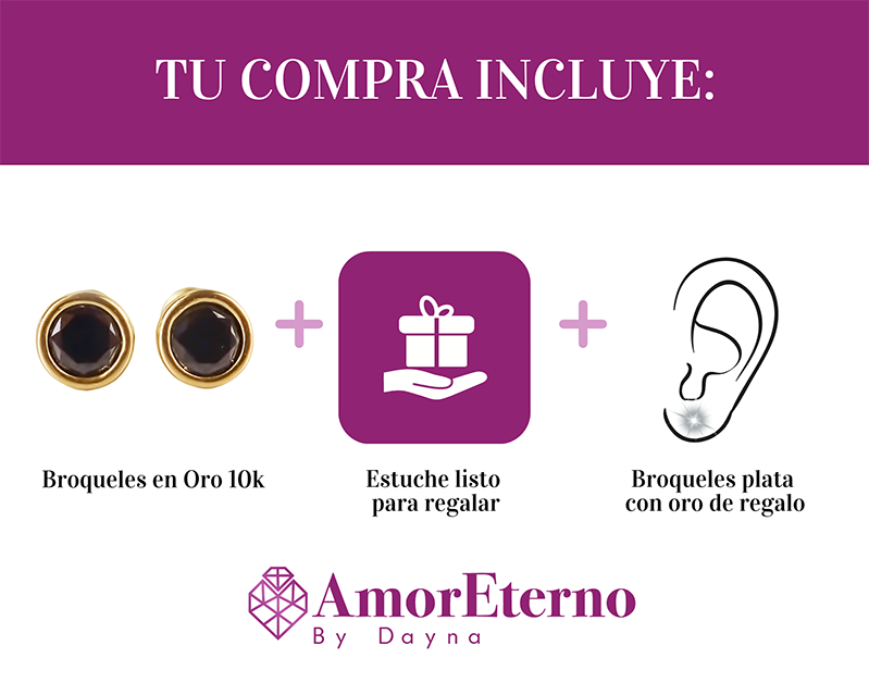 Amor Eterno - Broqueles Bisel Bebé 4 Mm / Aretes Oro 10k / NEGRO