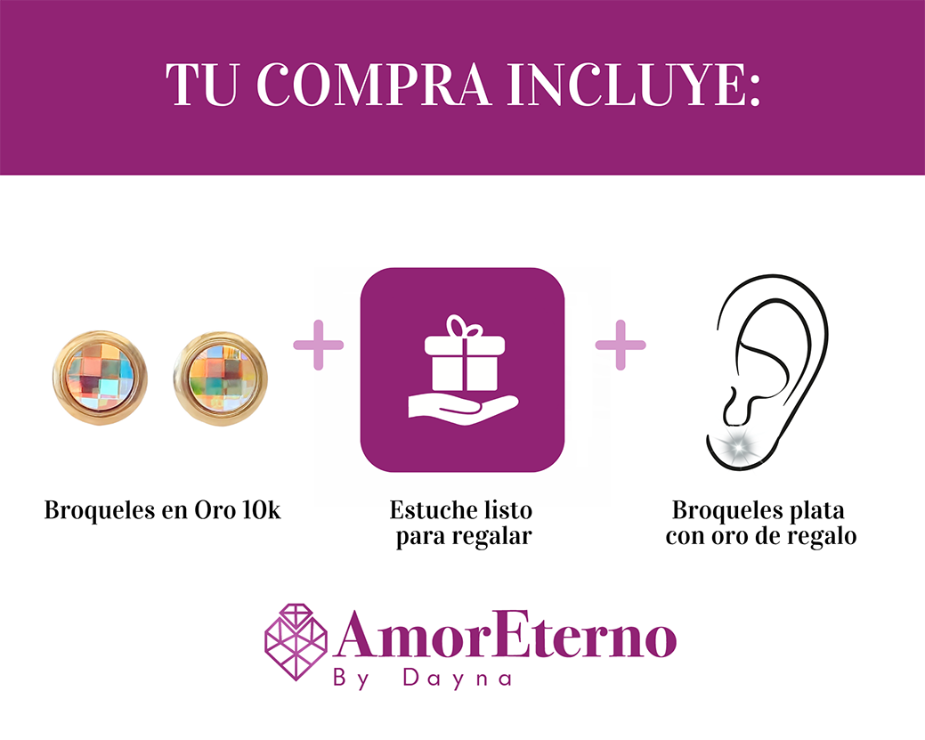 Amor Eterno - Broqueles Reflection Tornasol / Aretes Oro 10k