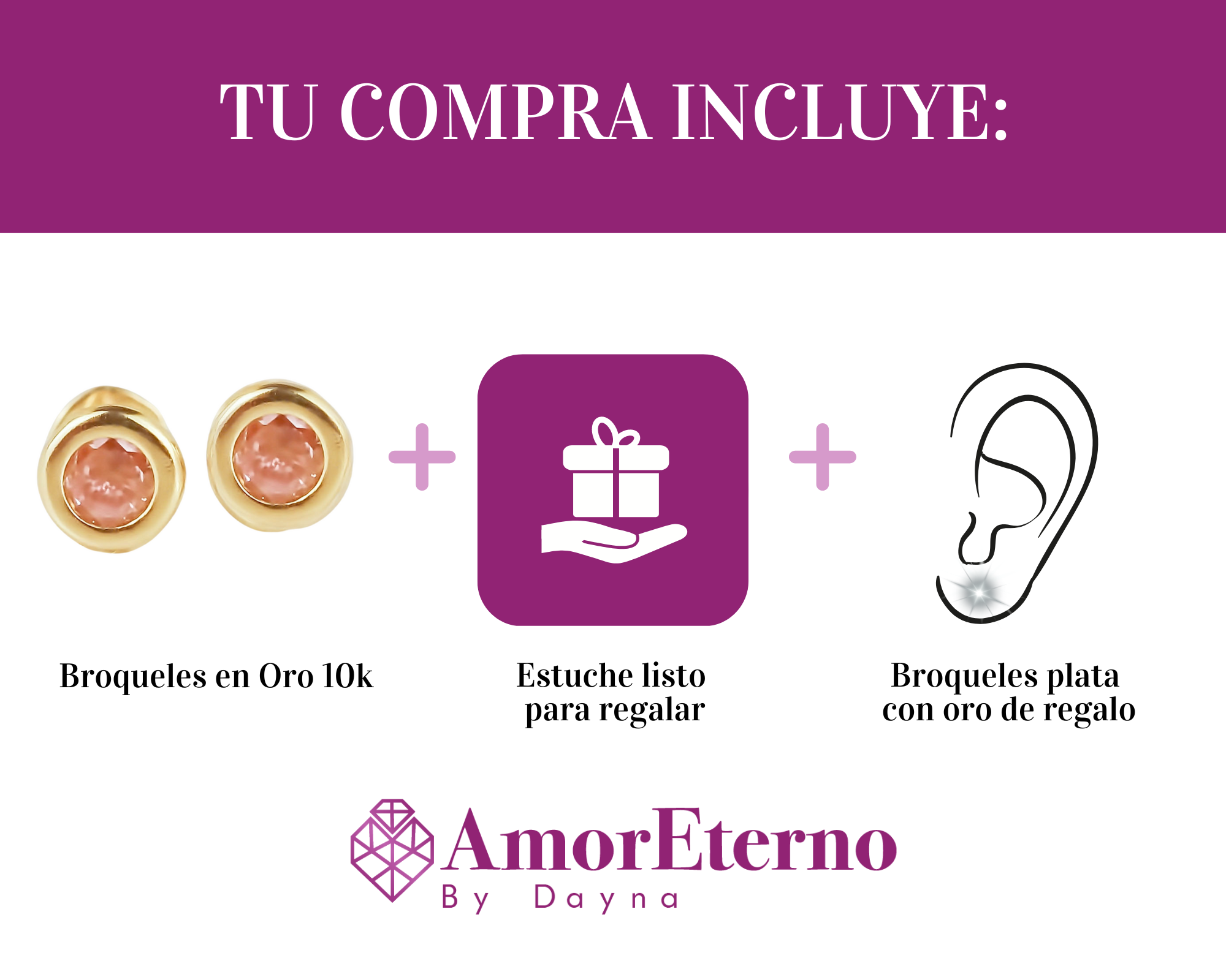 Amor Eterno - Broqueles Bisel Bebé 4 Mm / Aretes Oro 10k / ROSA