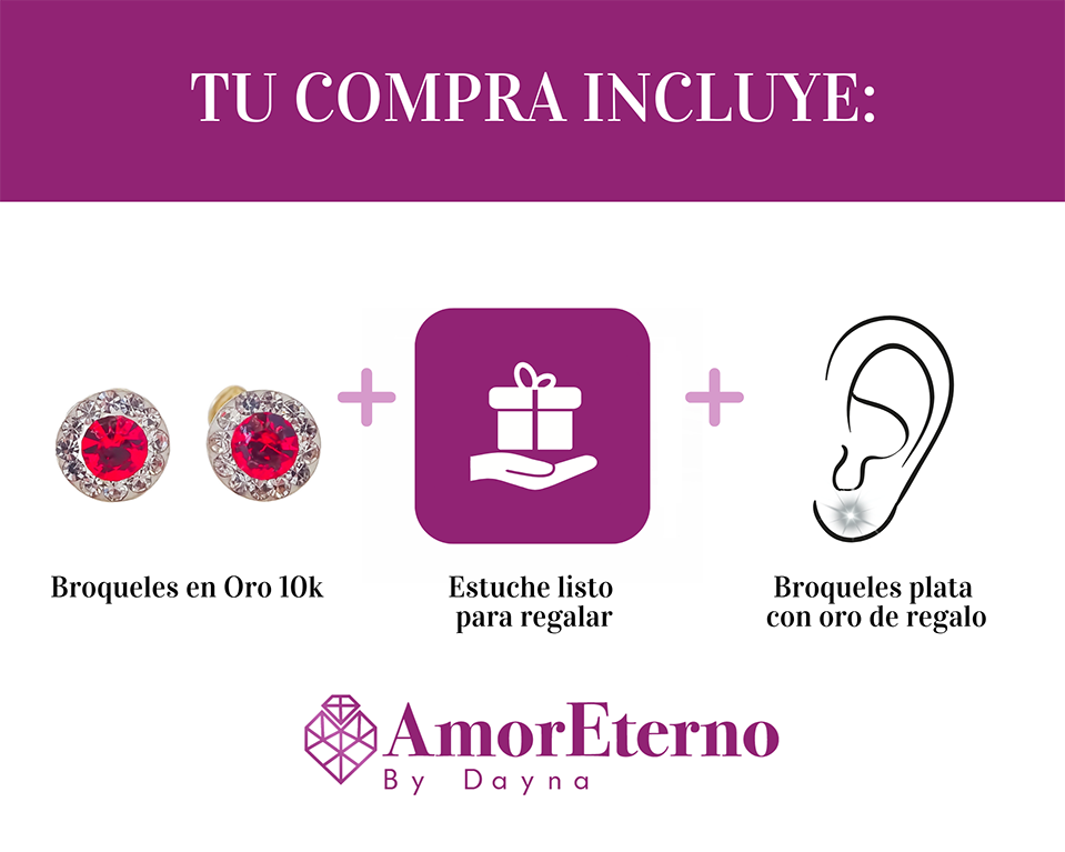 Amor Eterno - Broqueles Círculo Rojo Mini / Aretes Oro 10k