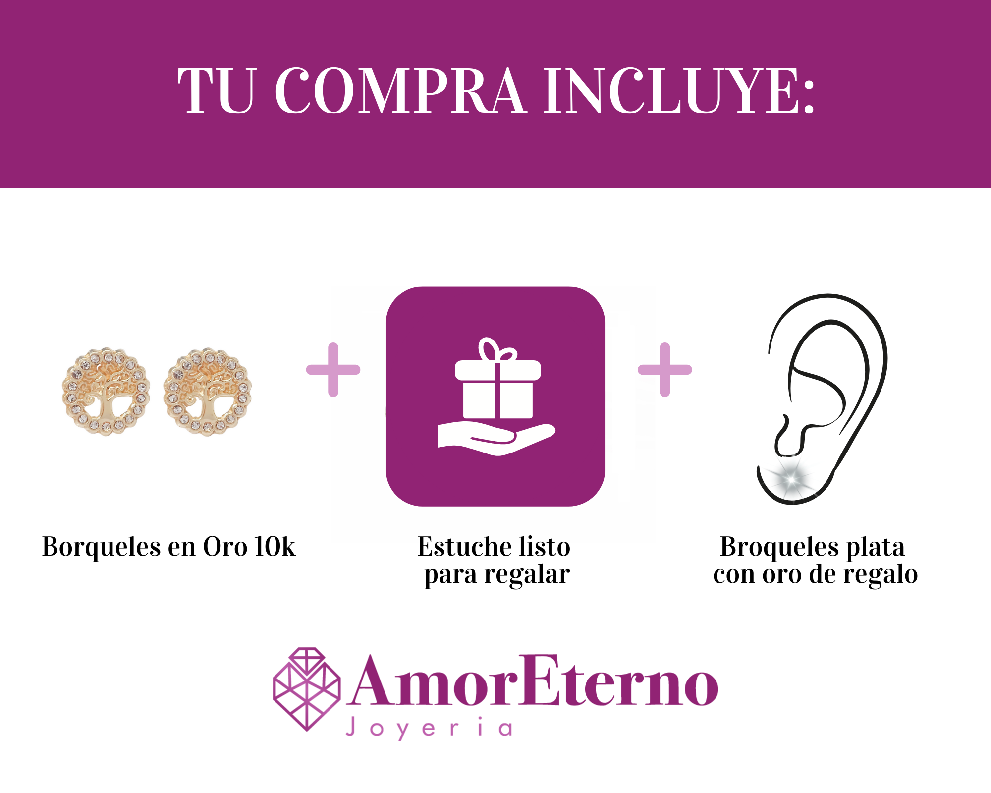 Amor Eterno - Broqueles Árbol De La Vida / Oro Sólido 10k
