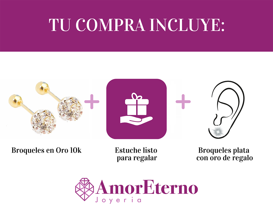 Amor Eterno - Broqueles Esferas / Aretes / Oro Sólido 10k / Amarillo