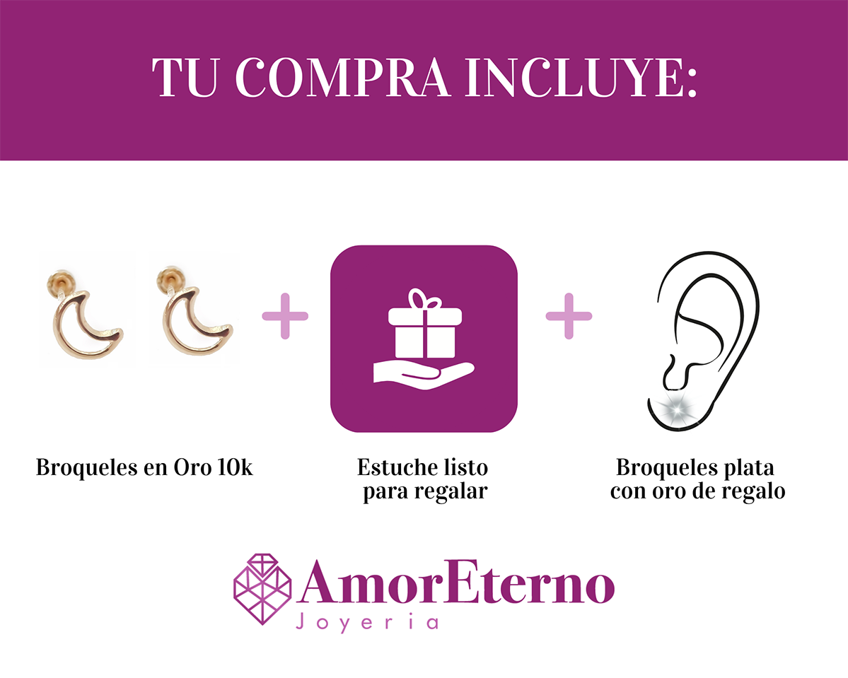Amor Eterno - Broqueles Luna / Aretes / Oro Sólido 10k