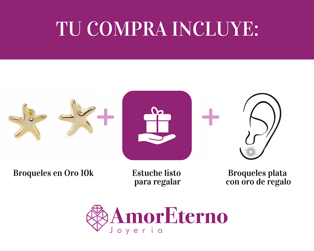 Amor Eterno - Broqueles Estrellita De Mar / Aretes / Oro 10k