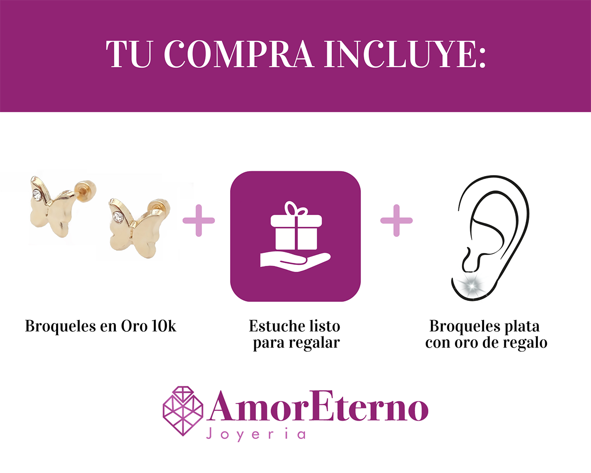 Amor Eterno - Broqueles Mariposa / Aretes / Oro Sólido 10k