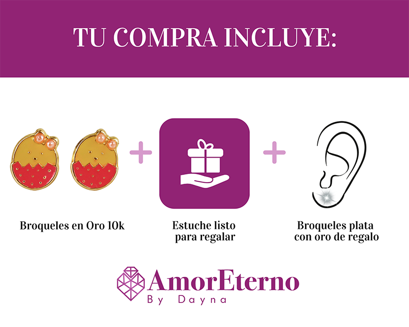 Amor Eterno - Broqueles Huevo Pollita / Aretes Oro 10k