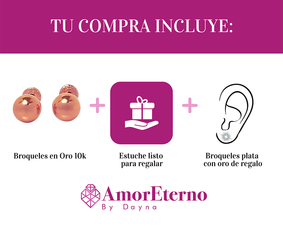 Amor Eterno - Broqueles / Dormilonas 4mm / Aretes / Oro 10k / Rosa