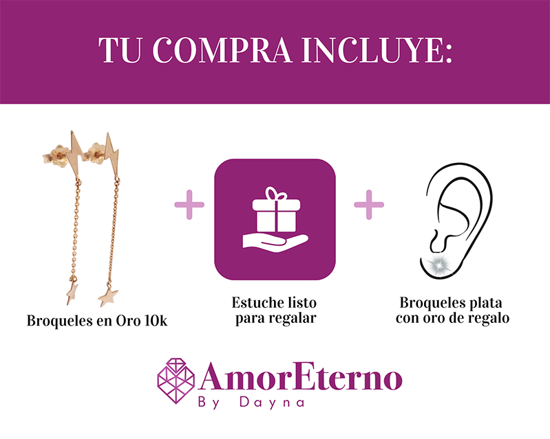 Amor Eterno - Aretes Largos Estrella / Oro Sólido 10k