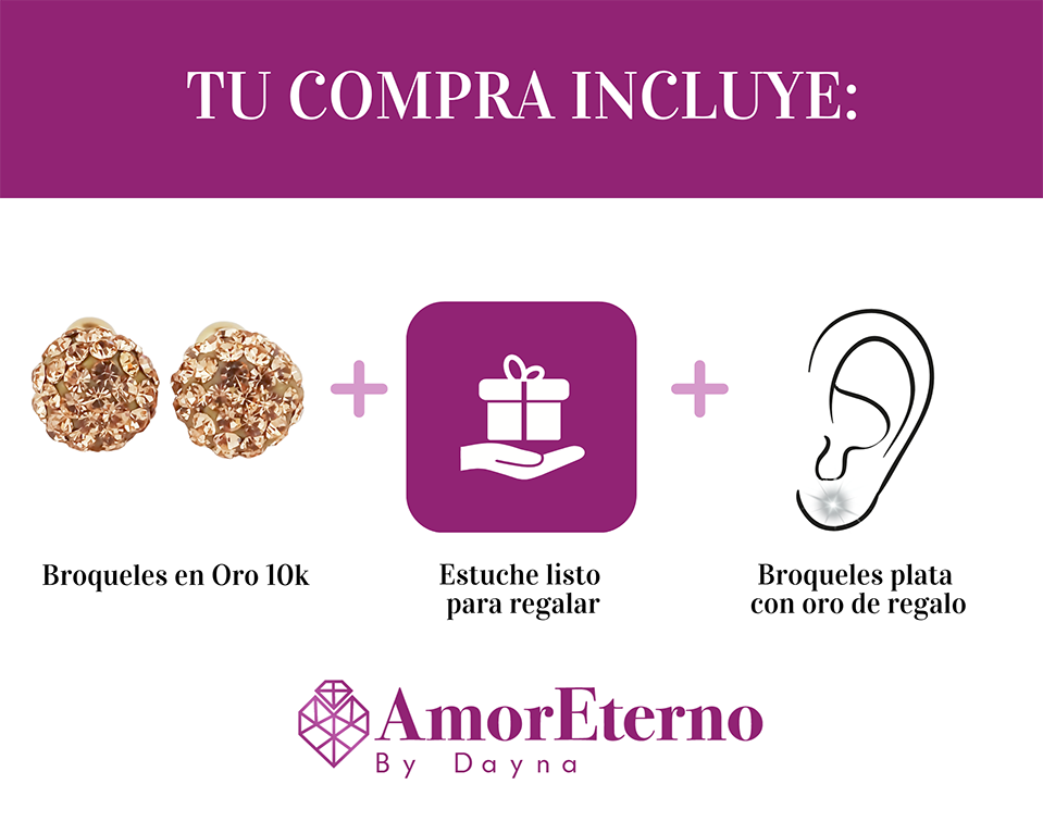 Amor Eterno - Broqueles Esferas Mediana / Aretes Oro 10k / Golden