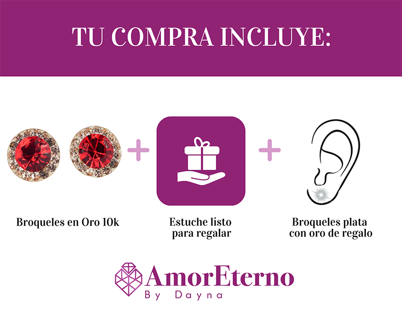 Amor Eterno - Broqueles Círculo Rojo Grande 8mm / Oro 10k