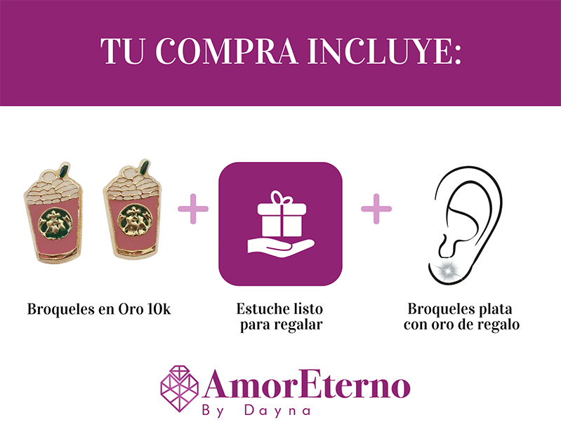 Amor Eterno - Broqueles Frappe Café Malteada / Oro 10k / Fresa