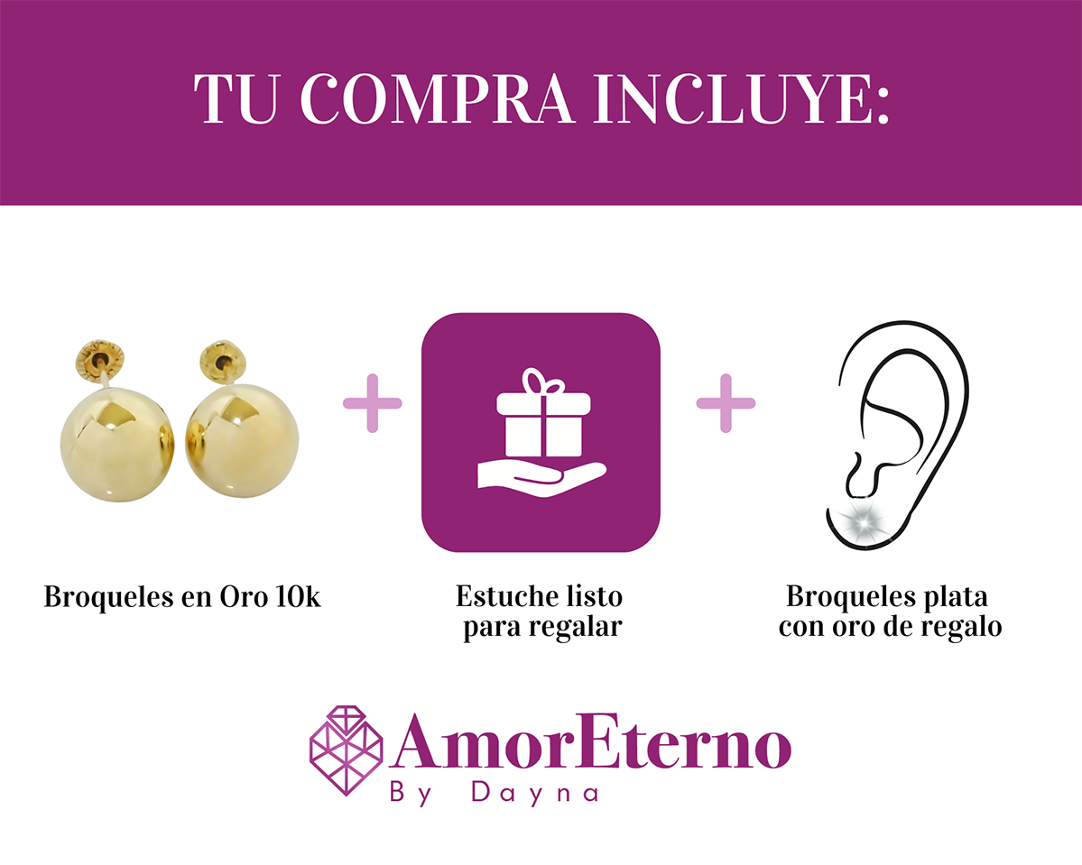 Amor Eterno - Broqueles / Dormilonas 5mm / Aretes Oro 10k