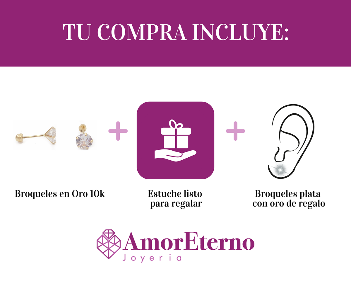 Amor Eterno - Broqueles Recto 5mm / Aretes / Oro 10k
