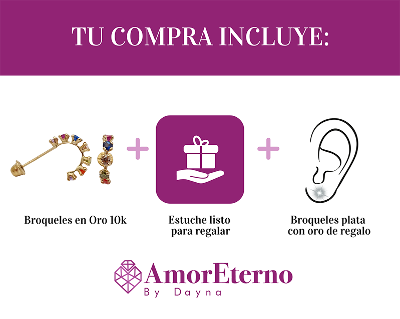 Amor Eterno - Broqueles Media Arracada / Aretes / Oro 10k / Colores