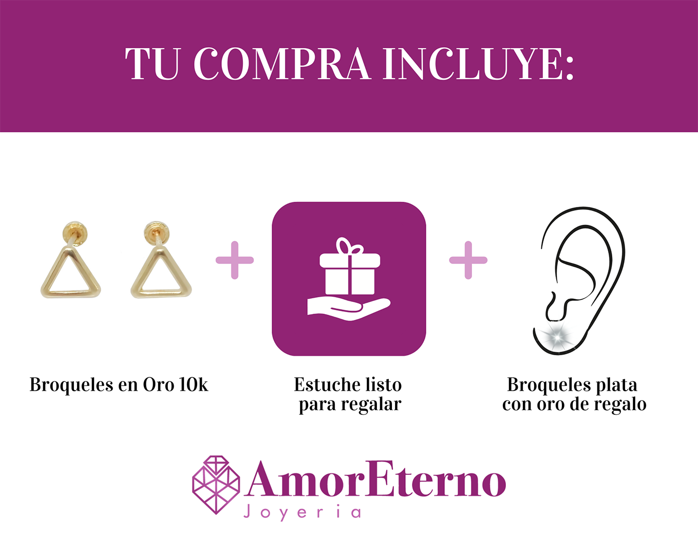 Amor Eterno - Broqueles Triángulo Silueta / Aretes / Oro 10k